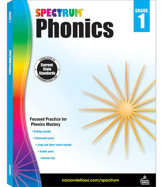 Spectrum 1st Grade Phonics Workbooks, Vowel, Consonant, and Ending Sounds and Pairs, Letters, Words, and Sentence Writing Practice, Classroom or Homeschool Curriculum