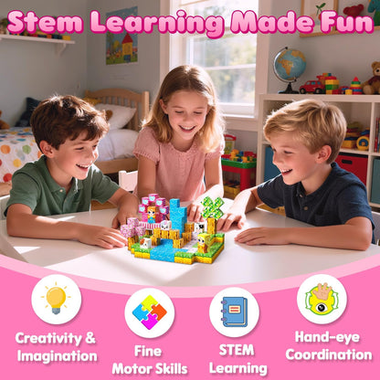 Magnetic Blocks, 150PCS Magnetic Building Blocks, Stacking Magnets for Kids, Sensory Toy for STEM Constructions Magnet Blocks for Girls Age 3+, Christmas Birthday Gifts (Snow Castle)
