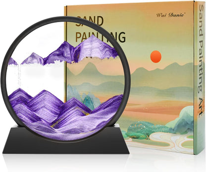 Wai Danie Moving Sand Art Picture 3D Hourglass Deep Sea Sandscape Liquid Motion Display Painting Flowing Sand Frame Relaxing Desktop Home Office Work Decor (Black, 12 Inches)