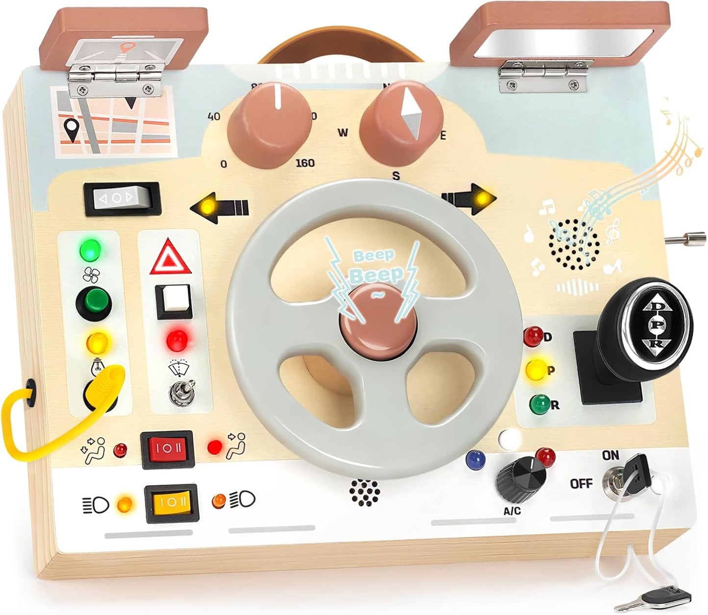 Joyreal Wooden Busy Board with LED Light, Montessori Toddler Toys, Wooden Sensory Board, Toddlers Activity Travel Toys for Boy & Girl Birthday Gift (Farm Theme)