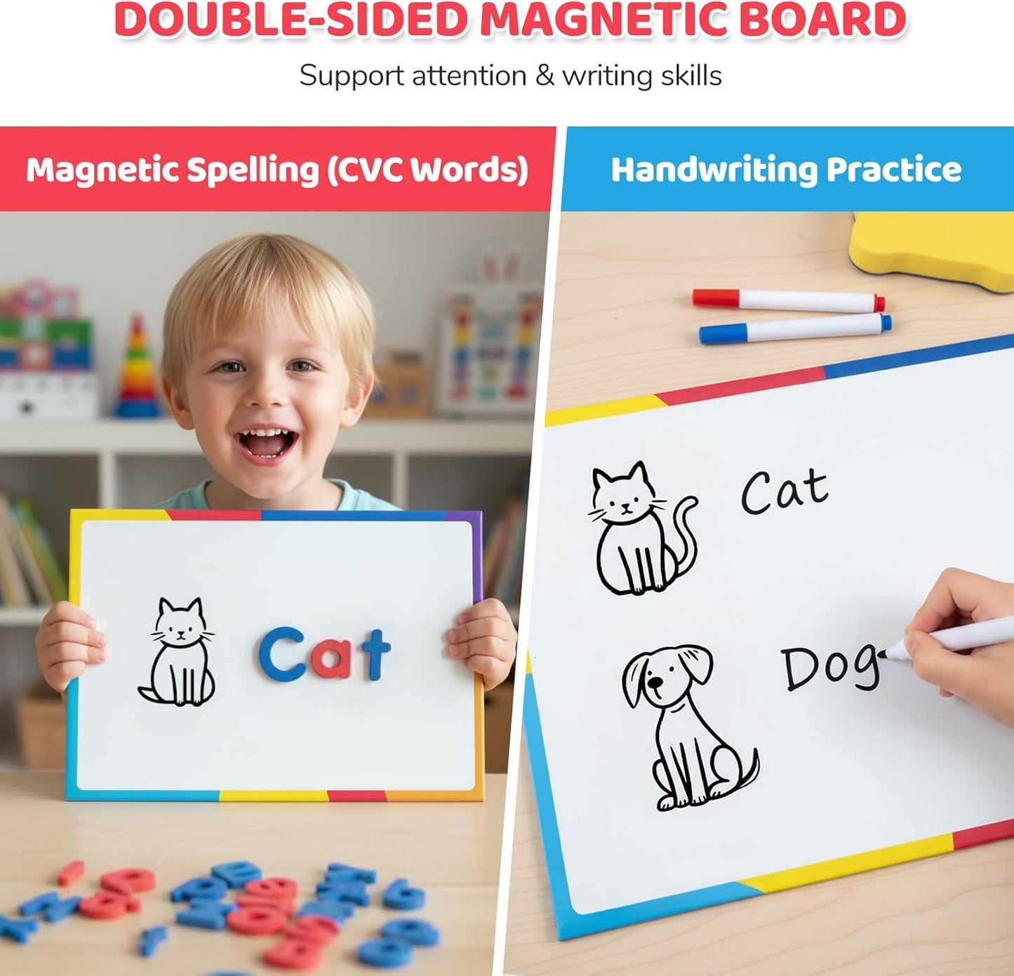 LovesTown Magnetic Alphabet Letters Kit for Kids, Double Sided Magnetic Board with Storage Box, Educational Learning Toys for Preschool Classroom and Home, 234 Pieces