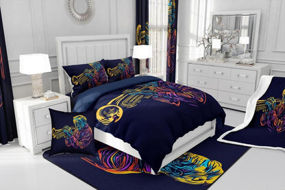 Drum Kit Comforter Cover Abstract Musical Instruments Bedding Set for Kids Boys Teens,Pop Music Duvet Cover Modern Rock Quilt Cover, Teal Laser Light Bedroom Decor Twin Size Blue Green Black
