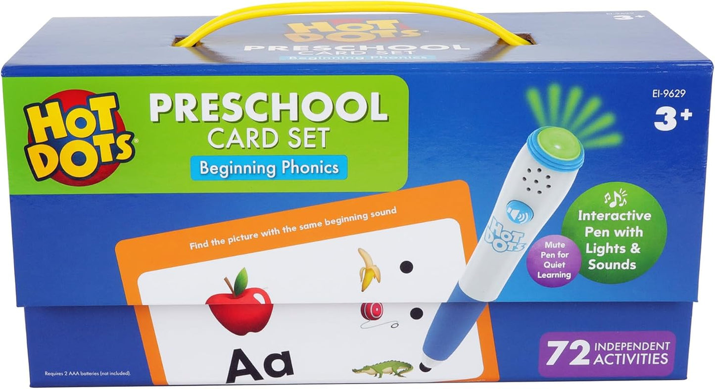Educational Insights Hot Dots Beginning Phonics Set - Preschool and Kindergarten Flash Cards with Interactive Pen, Preschool Learning Activities, Learn to Read Activity for Kids Ages 3+