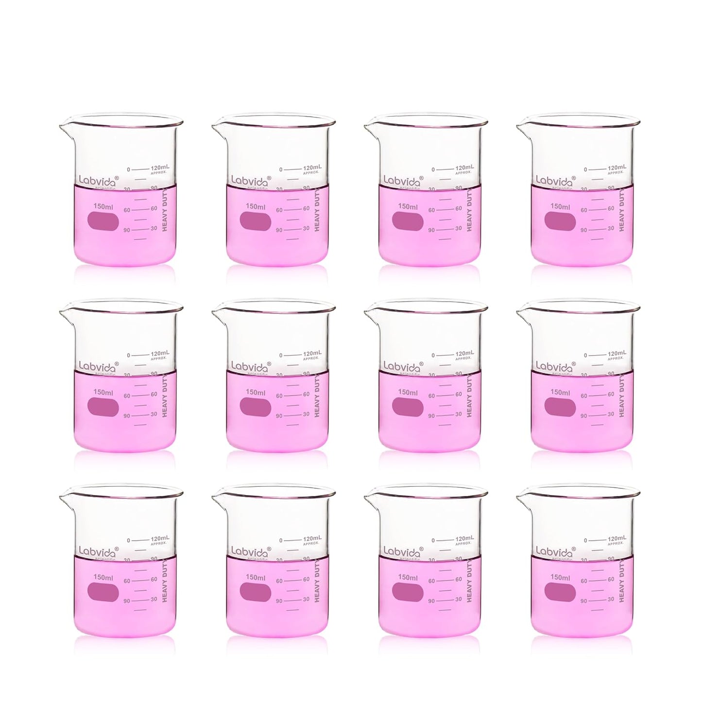 12pcs 50ml Upgrated Thick Glass Beakers, Shot Glass Beaker set, 3.3 Boro Griffin Low Form, Double Scale, LVA003