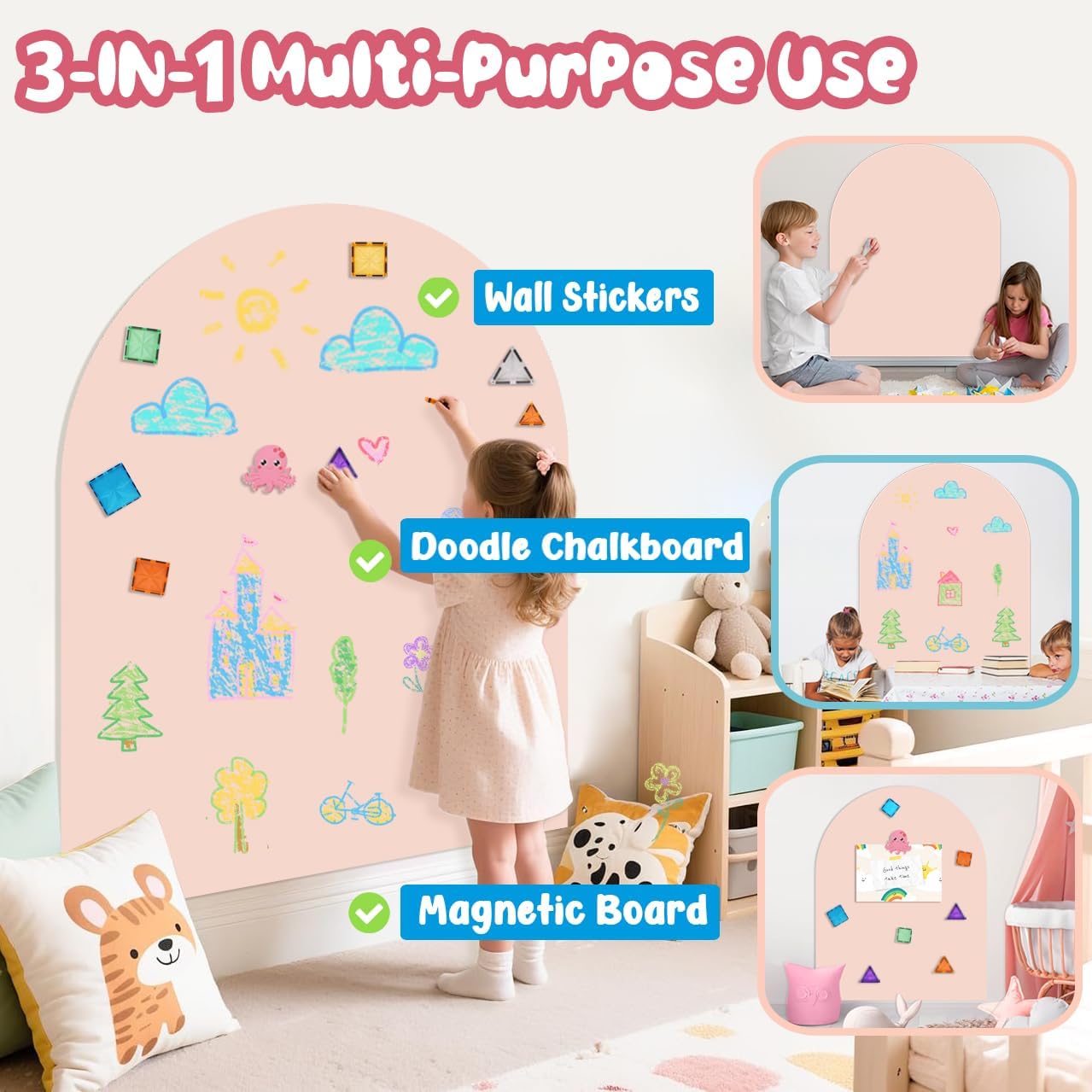 8 PCS Magnetic Wall Decals for Kids Magnetic Chalkboard Peel and Stick Magnet Sheets Board Sticker Tangram Puzzle Self Adhesive Contact Paper Dry Erase Blackboard for Playroom Homeschool 15.7"x10.4"