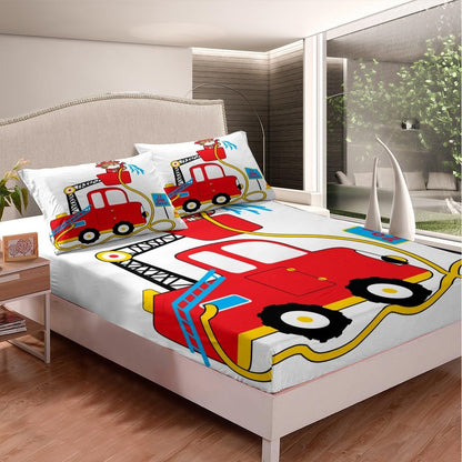 Manfei Musical Kids Fitted Sheet Full Size, MusicalGuitar Radio Drum Kit Headset Print Bedding Set 3pcs for Boys Girls, Rock Music Bed Cover with 2 Pillowcases, Soft Polyester Bedding, No Top Sheet