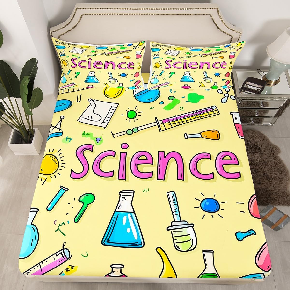 Chemistry Bed Sheets for Kids Teens Girls Boys,Chemical Experiment Fitted Sheet Twin,Science Themed Sheets for Math Lovers,Chemistry Lab Bedding Set,White and Black