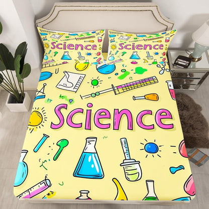 Chemistry Bed Sheets for Kids Teens Girls Boys,Chemical Experiment Fitted Sheet Twin,Science Themed Sheets for Math Lovers,Chemistry Lab Bedding Set,White and Black