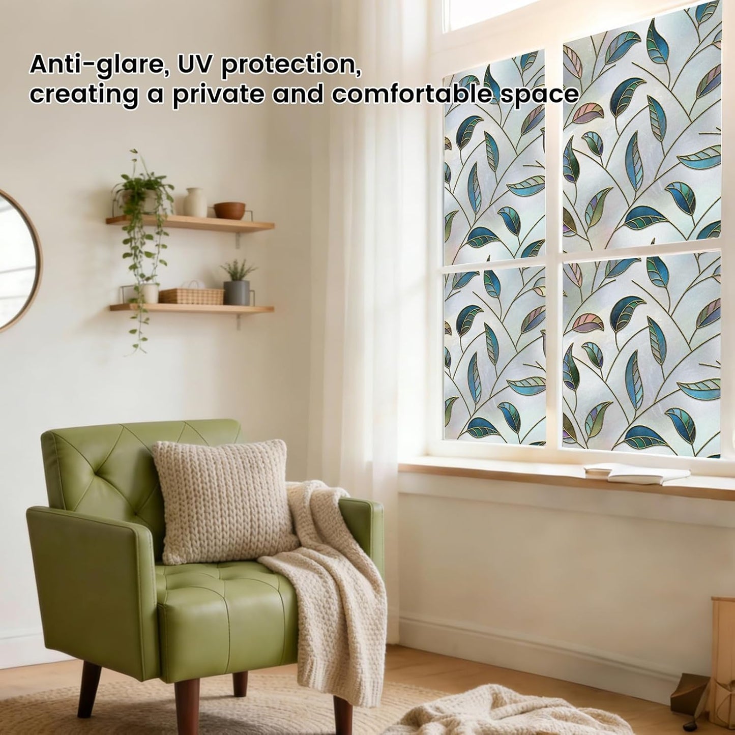 Leaf Pattern Window Tint with Installation Tools, Blackout Window Cover, Sun Blocking Window Tint for Home (Full Blackout Opaque, 17.7'' x 78.7'')