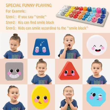 QZMTOY Counting Shape Stacker Wooden Count Sort Stacking Tower with Wood Colorful Number Shape Math Blocks for Kids Preschool Educational Toddlers Toy