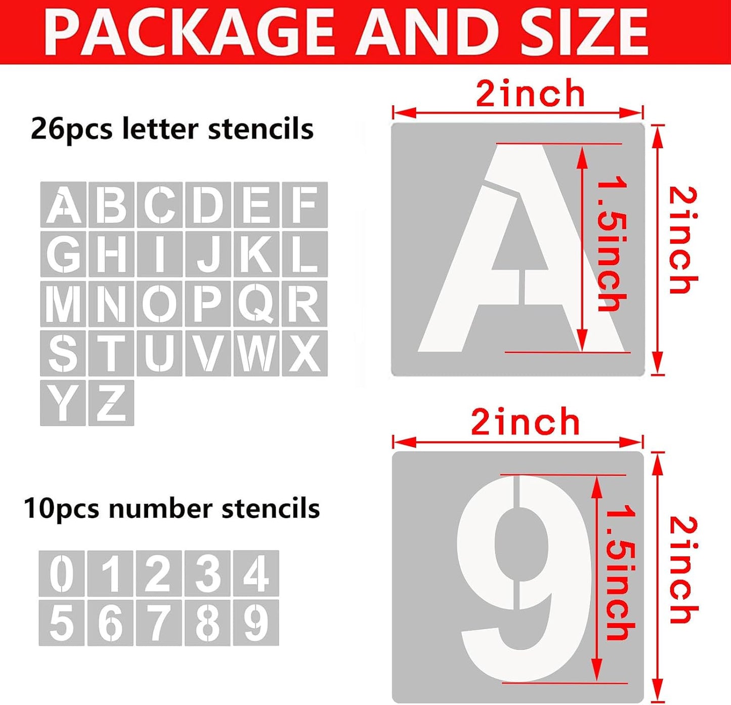 4 Inch Letter Stencils and Numbers, 36 Pcs Alphabet Art Craft Stencil, Reusable Plastic Templates for Wood, Wall, Fabric, Rock, Signage (4 Inch)