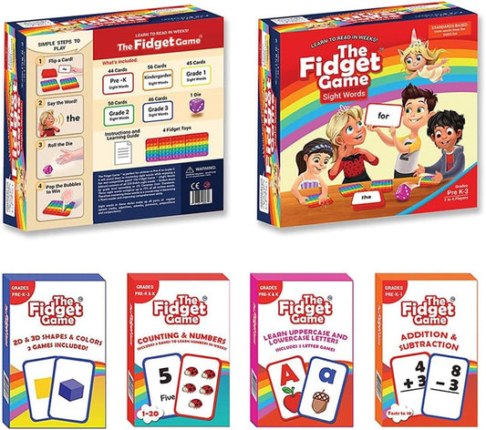 THE FIDGET GAME Sight Words Game - Reading Flashcards and Pop Fidget Toys for Kids K to Second Grade - Learning Activities and Games for High-Frequency Dolch Sight Words - Includes Mats and Dice