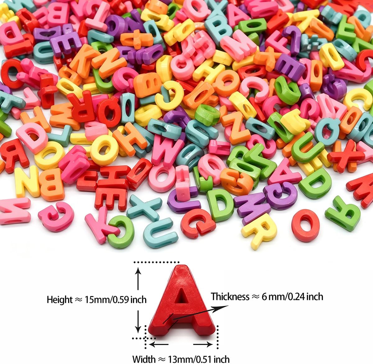 300+ Pieces 9x12mm Big Large Alphabet Letter Beads Charms A-Z Mixed Plastic Shape Loose Bead for Jewelry Making Bracelets Necklaces Key Chains (Classic Solid Colors)