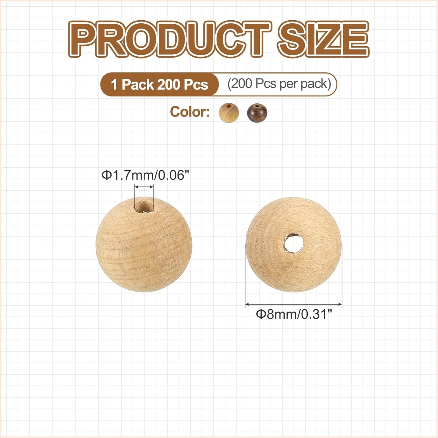 HARFINGTON 200pcs Round Wooden Beads, 10mm Dia Small Wood Beads for DIY Crafts, Bracelet, Wristlet, Necklace, Jewelry Making, Khaki Brown&Black