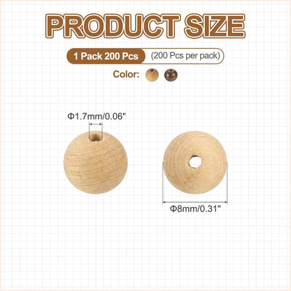HARFINGTON 200pcs Round Wooden Beads, 10mm Dia Small Wood Beads for DIY Crafts, Bracelet, Wristlet, Necklace, Jewelry Making, Khaki Brown&Black