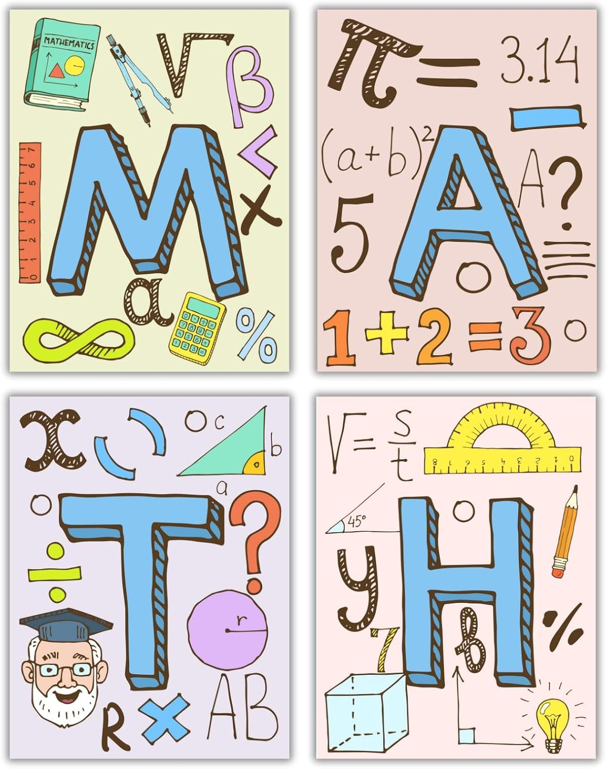 AUNMER Math Posters-Educational Math Posters for Elementary,Middle & High School, Teacher Must Haves for Classroom Decor & Bulletin Board Sets,Boho Classroom Decor (8x10 inch)