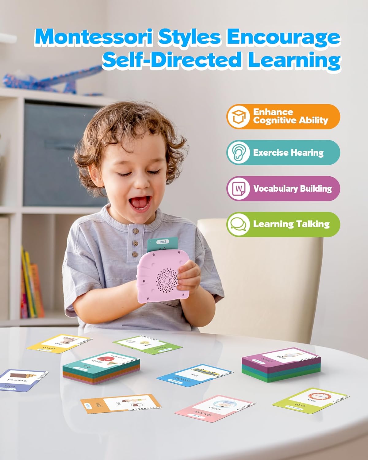 Airbition Talking Flash Cards for Toddlers 1 2 3 4 Year Olds, Montessori Language Learning Toys with 224 Words, Pocket Speech Therapy Toys, and Speech Development Educational Playthings for Children
