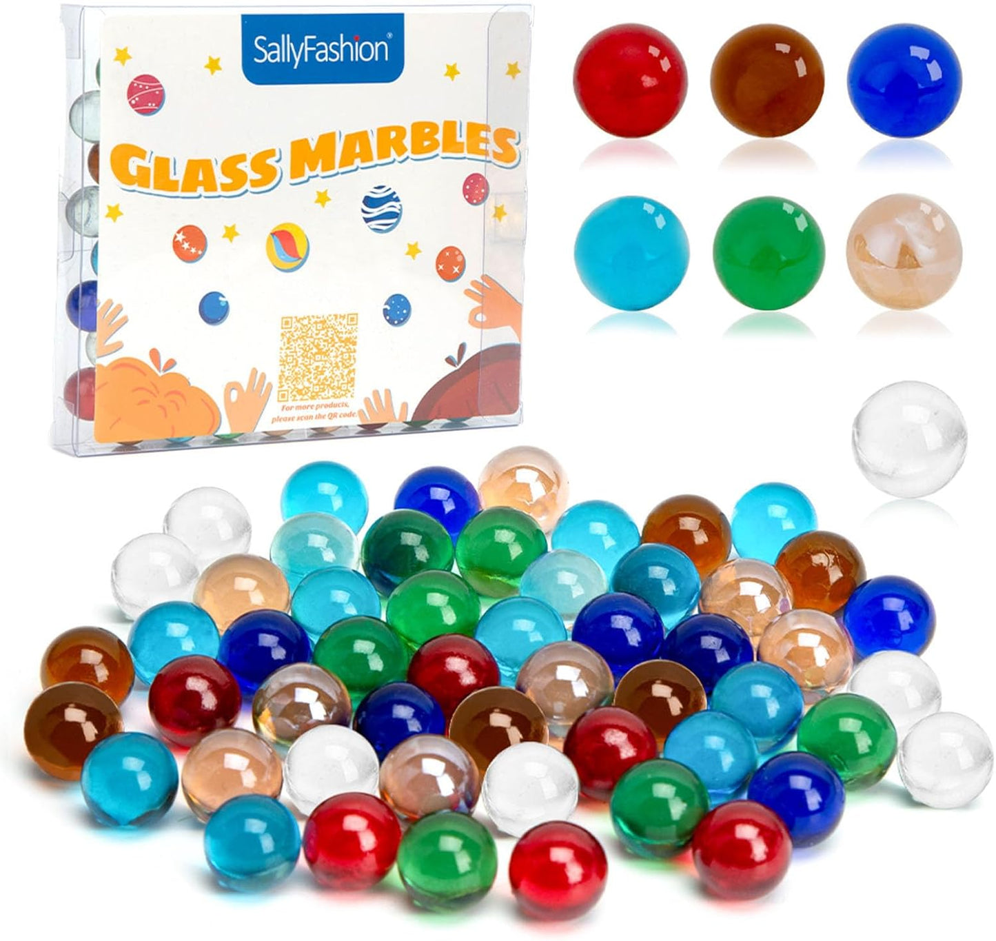 SallyFashion 75PCS Glass Marbles, 0.63 Inches Clear Marbles, for Kids Marble Run, Board Marble Racing Toys, Vase Fillers, DIY Home Decorations