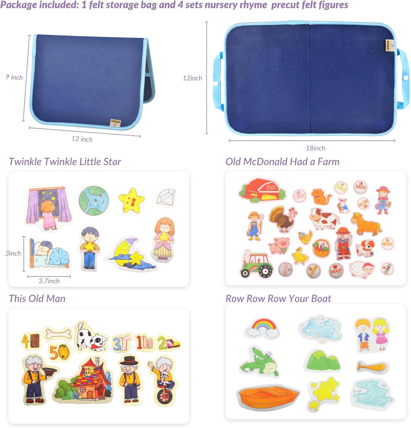 CHEFAN Felt/Flannel Board Story Set of 4, PRECUT Felt Pieces for Preschool Toddlers Circle Time,We are Going On A Bear Hunt, Mary Had A Little Lamb, Little Bo-Peep, Little Boy Blue