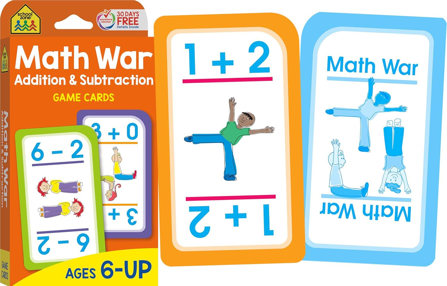 School Zone Math 1-2 4-Pack Flash Cards: 224 Cards, 1st Grade, 2nd Grade, Addition 0-12, Subtraction 0-12, Numbers 1-100, Math War Card Game, Numerical Order, Skip Counting, Ages 4+