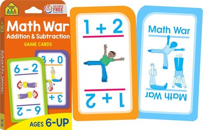 School Zone Math 1-2 4-Pack Flash Cards: 224 Cards, 1st Grade, 2nd Grade, Addition 0-12, Subtraction 0-12, Numbers 1-100, Math War Card Game, Numerical Order, Skip Counting, Ages 4+