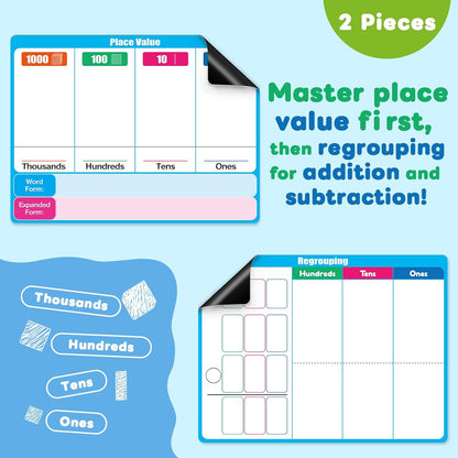 Giant Magnetic Place Value Chart Addition and Subtraction Learning Math Games, Dry Erase Base Ten Blocks Board Math Manipulatives 1st 2nd 3rd Grade Homeschool Teacher Classroom Must Haves