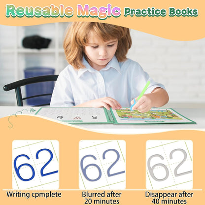 Large Grooved Handwriting Practice with Pencil Grips for Kids, 2 Pack 10.5 x 7 in Reusable Children's Magic Copybooks Children Tracing Books Ages 3-8 for Preschool Kindergarten Learning Activities