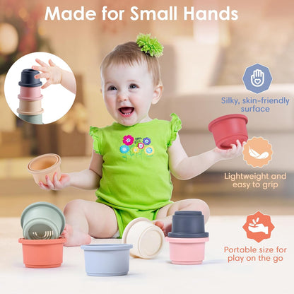 ZYFLSQ Stacking Cups Baby Toy, Nesting Cups 8 Pcs with Pattern for Kid Baby 6 Months and Up Montessori Bath Toys