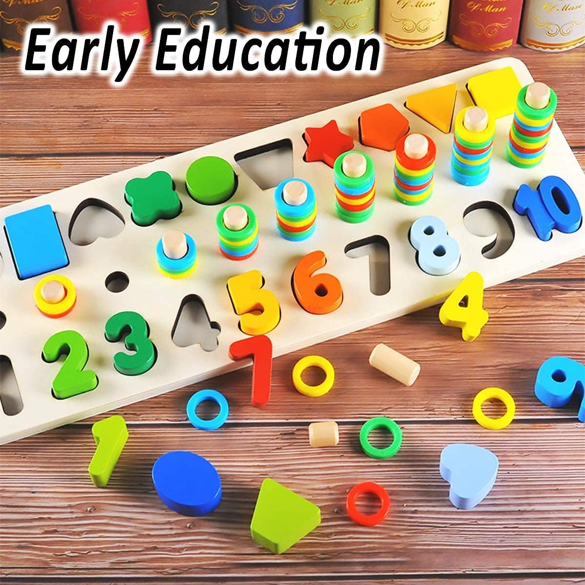 CozyBomB™ Educational Montessori Toys for 1 Year Old Toddlers - Wooden Puzzles Blocks Number Stacking Preschool Learning Activities Shape sorter Math Game Counters Baby Kids Ages 3 4 5 Years Old