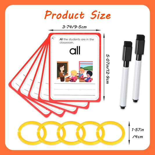 Goldge Sight Words Flash Cards Kindergarten, 220+ High-Frequency Words with Sentences Reading Writing Spelling Practice Cards with Dry Erase Markers, Learning Activities for Preschool Grade 1 2 3