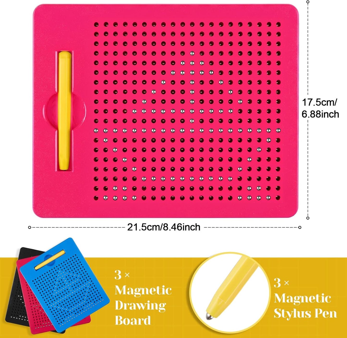 Yexiya 3 Pcs Magnetic Drawing Board for Kids, Toddler Travel Drawing Kit Magnet Sketch Thread Board with Stylus Pen and Beads Toy for Child Quiet Time Activities (7 x 8.5 Inches,Blue)