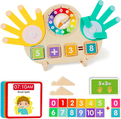Educational 2 in 1 Math Manipulatives Number Counting Blocks & Teaching Clock for Kids, Preschool Learning Toys for Toddlers 3-5, Montessori Toys for 3-5 Year Old Boys Girls Birthday Gifts