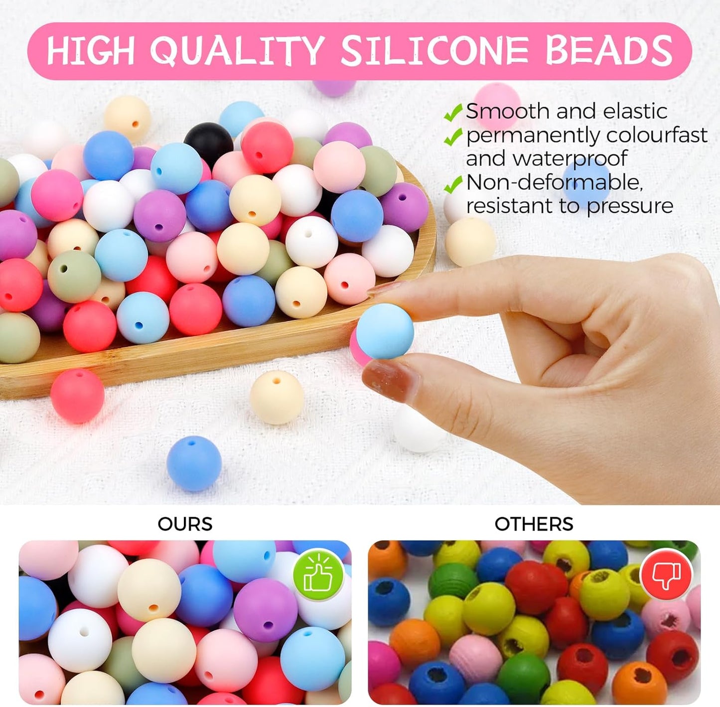 120PCS FIVEIZERO Silicone Beads for Keychain Making, 15mm Glacier Gray Round Silicone Rubber Focal Beads Bulk for DIY Crafts, Bracelets, Necklaces, and Pens