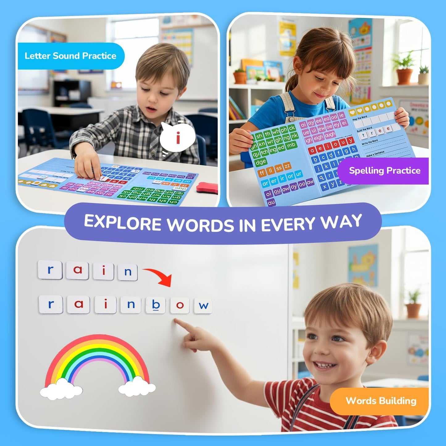 JoyCat 265 Phonics Magnetic Letter Tiles- Hooked on Phonics, ABC Reading Games Set with Word-Building Folder & Storage Case, Letter Sound Alphabet Letters, Preschool Pre k Classroom Materials