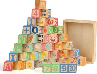 Joqutoys ABC Wooden Building Blocks for Toddlers 1-3 Large, 26 PCS Alphabet & Number Stacking Blocks, Educational Learning Toys for Boys Girls Kids Gifts 1.65''