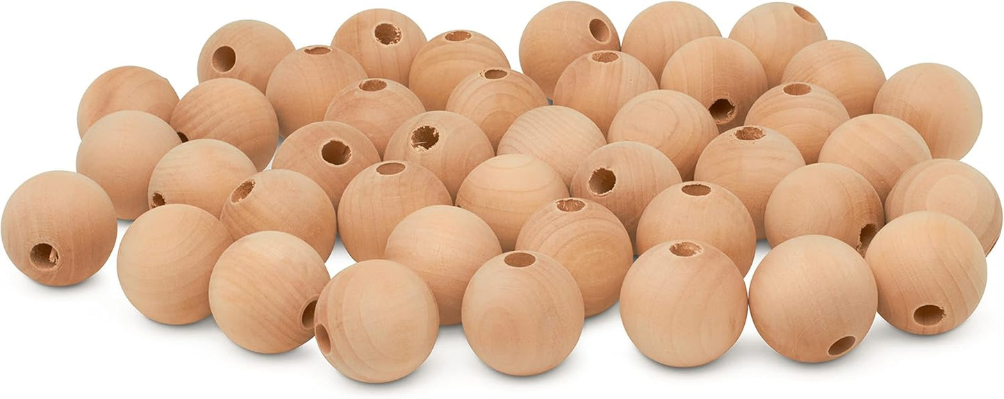 Large Wooden Beads for Crafts - Pack of 6 32mm 1-1/4 x 3/8 Inch Hole Large Wood Beads for Crafts withHoles for DIY | Round Wooden Balls for Crafts | Wood Beads for Jewelry Making | Woodpeckers