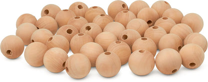 Large Wooden Beads for Crafts - Pack of 6 32mm 1-1/4 x 3/8 Inch Hole Large Wood Beads for Crafts withHoles for DIY | Round Wooden Balls for Crafts | Wood Beads for Jewelry Making | Woodpeckers