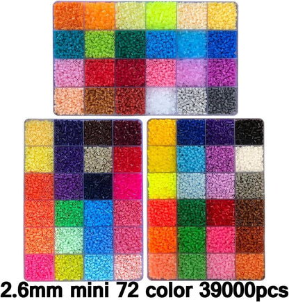 ZLLBTMO 39000 Pcs Fuse Beads Kit for Craft Making 72 Colors 2.6mm Mini Small Iron Beads Set for Aduld, with Box, 4 Pegboards, 1 Drawing, 1 Tweezers, 5 Ironing Paper