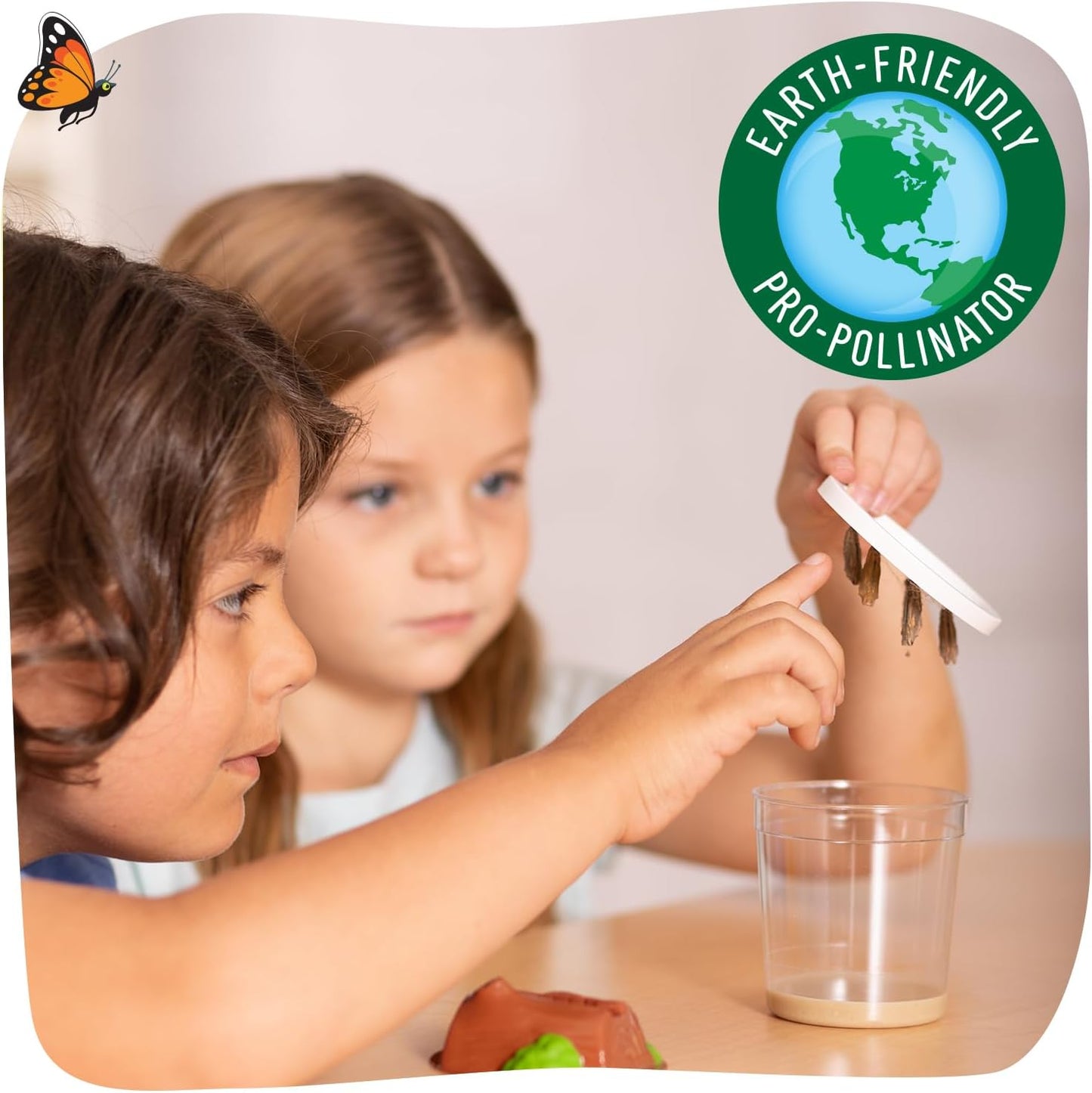 Insect Lore Butterfly Garden Gift Set 8" Habitat - Live Cup of 5 Caterpillars - Includes Stickers and Extras - Life Science & STEM Education Kit - Grow, Raise and Release Painted Lady Butterflies