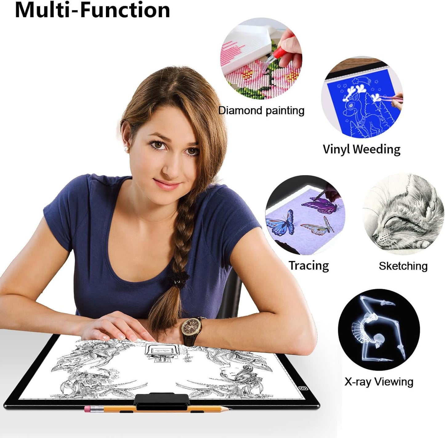 A3 Light Pad for Diamond Painting - Tracing Light Box with Stand, Stepless Dimmable 3 Levels Brightness Light Board, Ultra-Thin LED Light Pad for Weeding Vinyl, Drawing, Diamond Painting, Sketching