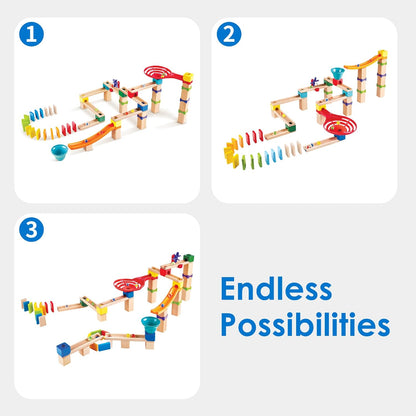 Hape Marble Run Race Track | Wooden DIY Marble Run Set with Dominoes, STEAM Educational Learning Toy, 81 Pieces, for Kids 3 Years+