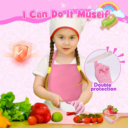 Kids Baking Cooking Set Real & Toddler Kid Apron, Kids Knife Set for Real Cooking & Basket,Food-Grade Material,Montessori Toddler Kitchen Tools, Christmas Birthday Gift for 3-10 Year Old Girls Boys