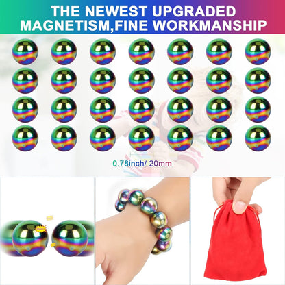28Pcs Rainbow Stones Fidget Toy, 20mm DIY Mutual Attraction Desk Balls for Kids Adults, Educational Science Kit for Anxiety Relief, Building Crafts for Teens Party Favors Gift