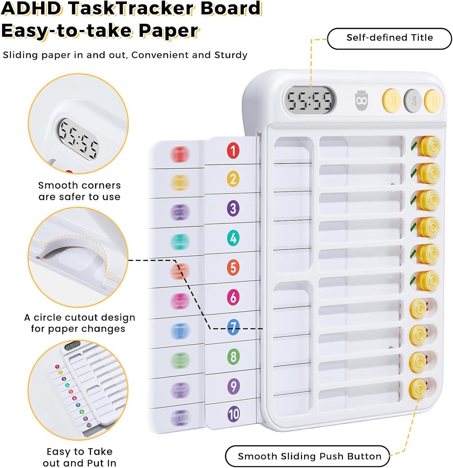 Magnetic Chore Chart for Kids, ADHD Tools for Kids to Do List Checklist Task Board Routine Chart Visual Schedule for Fridge with 10 Sliders and Magnetic Marker - White