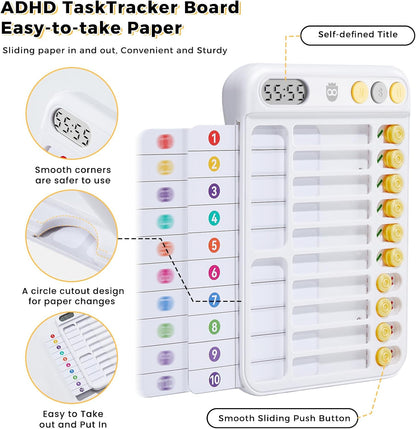 Magnetic Chore Chart for Kids, ADHD Tools for Kids to Do List Checklist Task Board Routine Chart Visual Schedule for Fridge with 10 Sliders and Magnetic Marker - White
