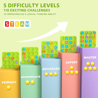STEM Board Games Kids Toys, Maze Brain Teaser Puzzles Learning Games for Kids Ages 4-8 118 Challenges 5 Difficulty Levels Squirrel Logic Track Building Blocks, Educational Montessori Birthday Gifts