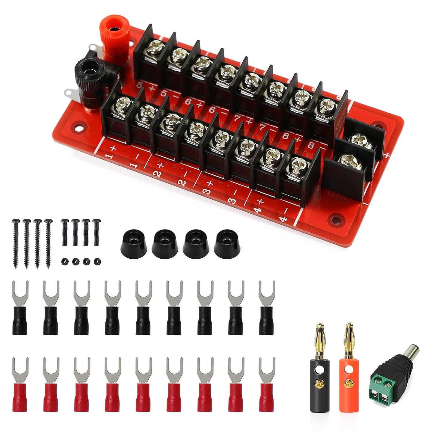 72V 20A 1X 9 Position Power Distribution Board 2 Inputs 2 x 9 Outputs for DC AC PCB016 Red