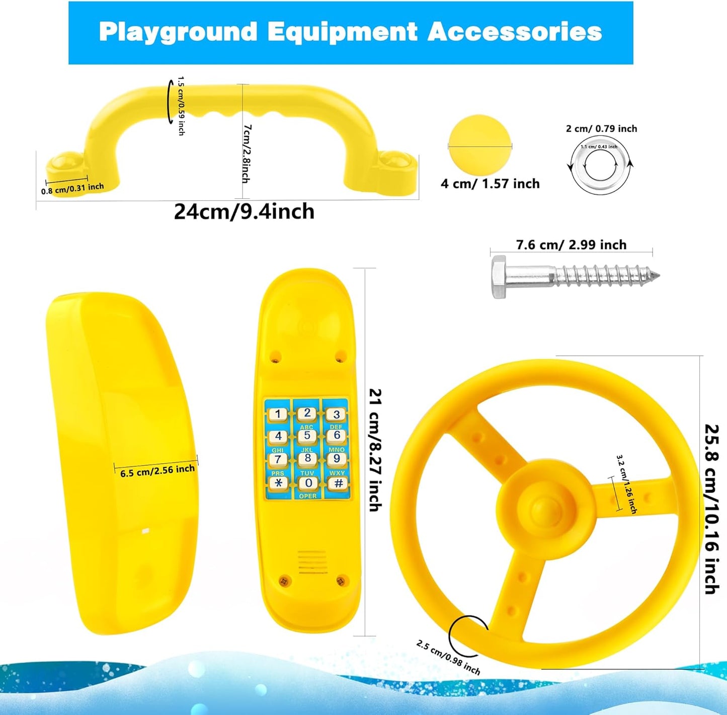 Playground Accessories Swingset Plastic Pirate Ship Steering Wheel Safety Handles Telescope for Kids Outdoor Playground Treehouse Jungle Gym Accessories (4 Pcs- Green,Yellow Set)