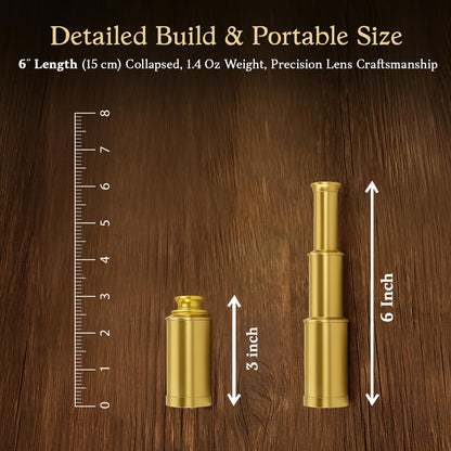 NauticalMart 6 Inch Brass Telescope with Wooden Box for Nautical Collectibles and Pirate Spyglass for Young and Adults, Ideal Decorative Piece for Home or Office