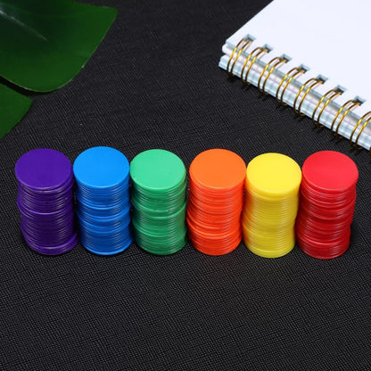 SAFIGLE 180 Pcs of 3/4 Inch Acrylic 6 Color Clear Bingo Counting Chips Markers for Bingo Games, Math Learning, Poker Night, and Party Gaming Props